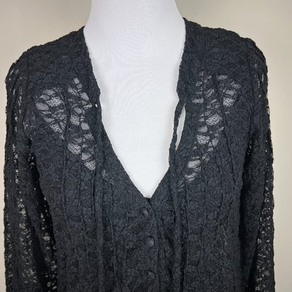 Patterson J Kincaid Dress Women Small Black Lace Floral Lined Long Sleeve V-Neck - Picture 6 of 14